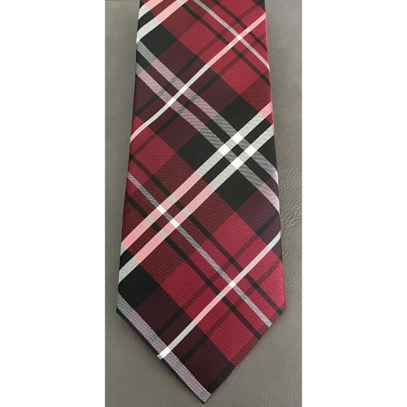 Oliver George Tie 3.5" x 60" Red Black Gray Striped Microfiber - Picture 2 of 4